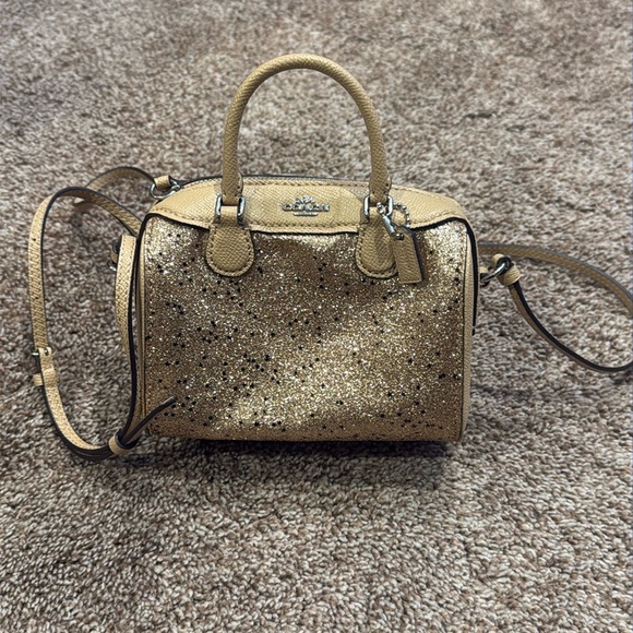 Coach Bag Mini Bling Crossbody Handbag Zipper Closure Gold Adjustable Strap - Picture 2 of 8